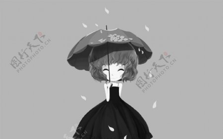 打伞少女