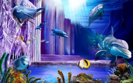 3D海豚壁画