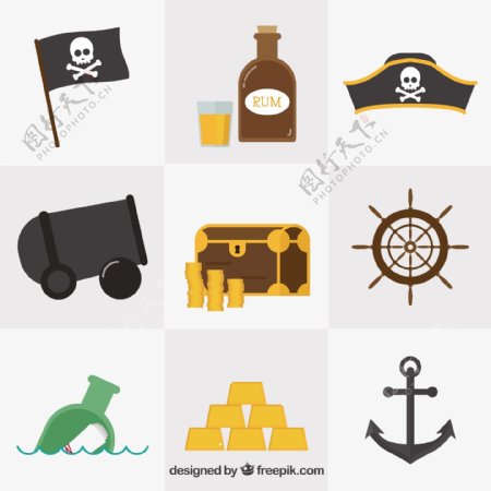 海盗元素平面设计图标