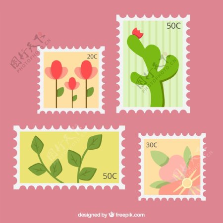 创意植物邮票矢量