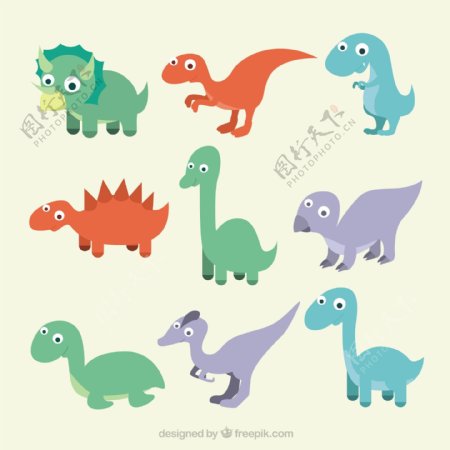 手工绘制的婴儿恐龙收藏