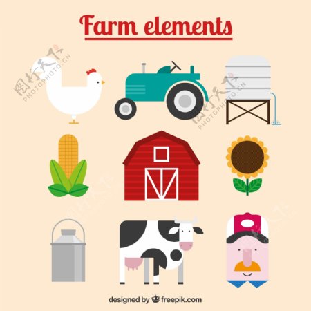 农场动物和扁平化设计图片