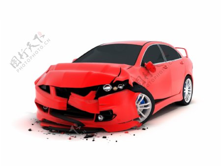 红色撞坏的轿车图片