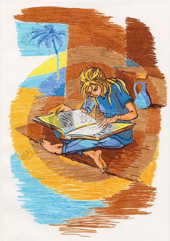 海边的阅读插画