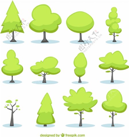 12款卡通绿色树木矢量素材