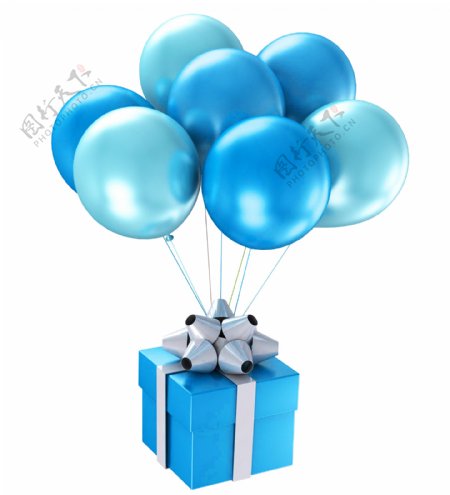 蓝色气球与礼物图片素材