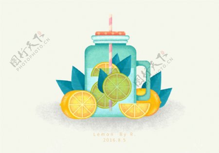 扁平风格柠檬杯插画