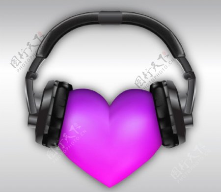 戴耳机的紫色爱心矢量素材