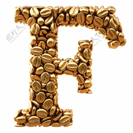 金色咖啡豆组成的字母F图片