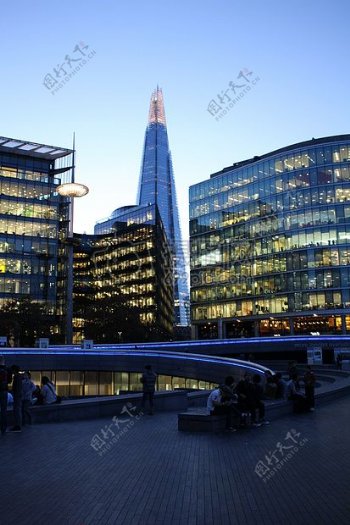 城市日落玻璃建筑现代伦敦碎片办公室