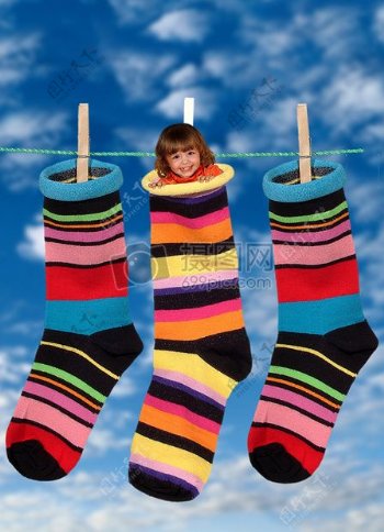 女孩多彩快乐孩子娱乐服装线袜子衣夹隐藏丝袜好心情