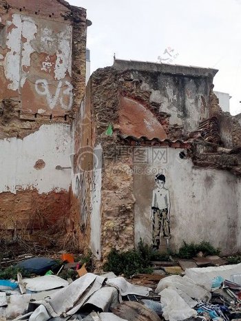 战争废墟主题街头艺术模板