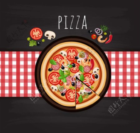 意大利披萨俯视图矢量素材下载