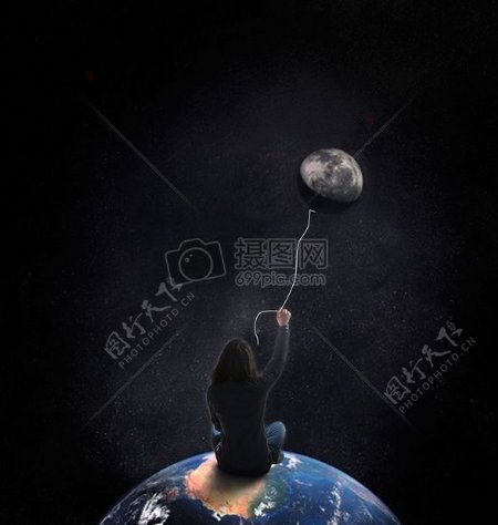 夜晚地球空间月亮气球自拍