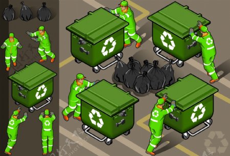 环卫工人与垃圾车