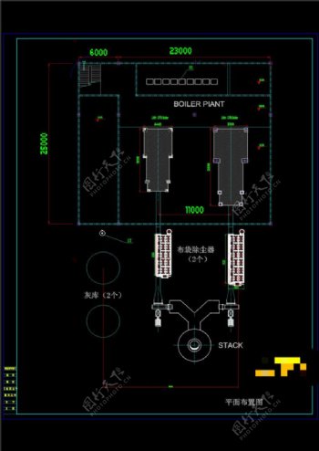 仓泵气力输送平面布置电厂CAD机械图纸