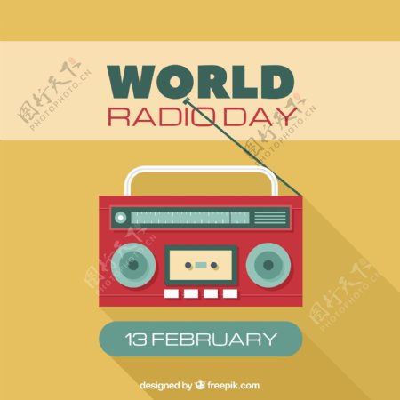 黄色收音机世界日背景平面设计