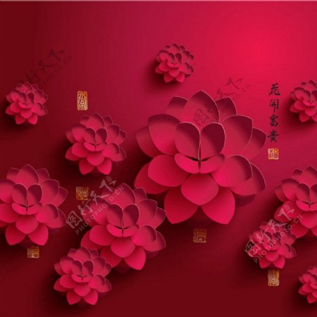 纸花朵红色背景