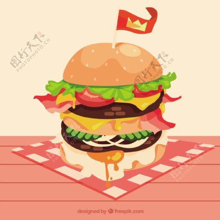 美味的汉堡插图平面设计背景