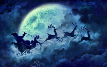 月亮与圣诞老人马车图片