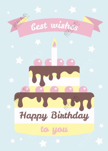 柔和的颜色的生日蛋糕卡