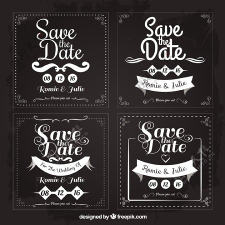 四婚礼卡片保存日期方形形状