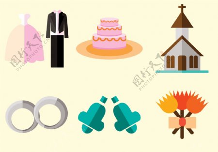 扁平化婚礼图标素材