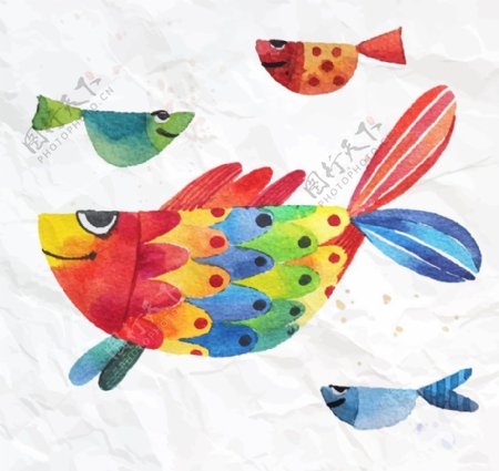 创意水彩鱼设计矢量素材