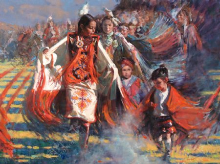 跳舞的印第安人物油画图片