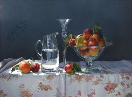 玻璃器皿水果油画图片