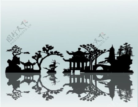 传统中国古典庭院矢量图