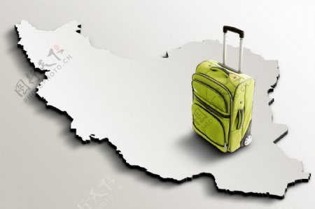 伊朗地图上的旅行箱图片