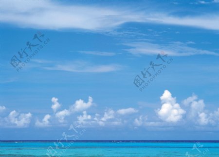蓝天白云下的大海图片