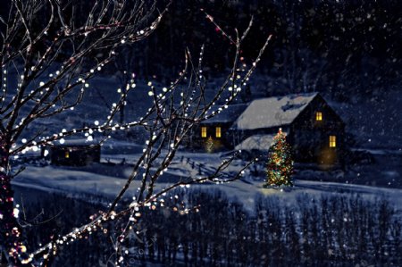 美丽圣诞节之夜风景图片
