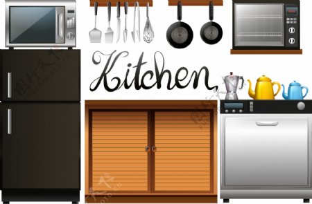 厨房设备和家具的插图全