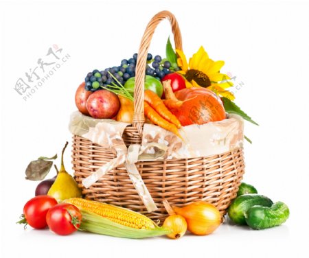 篮子里的水果和蔬菜图片