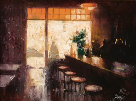 餐厅室内油画图片
