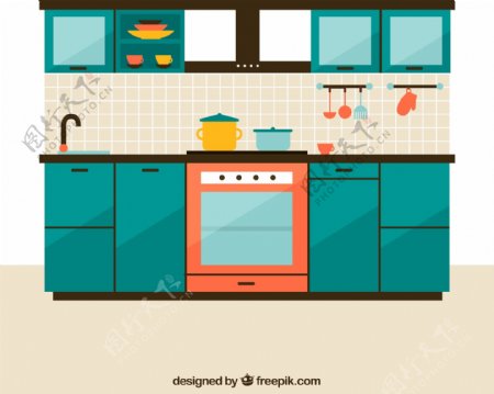 彩色厨房设计矢量图图片