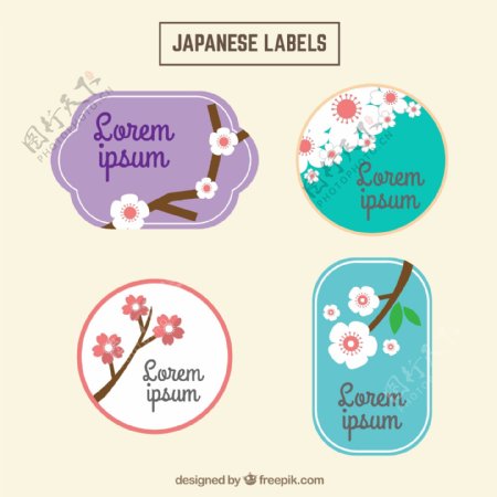 日本古典标签与樱花