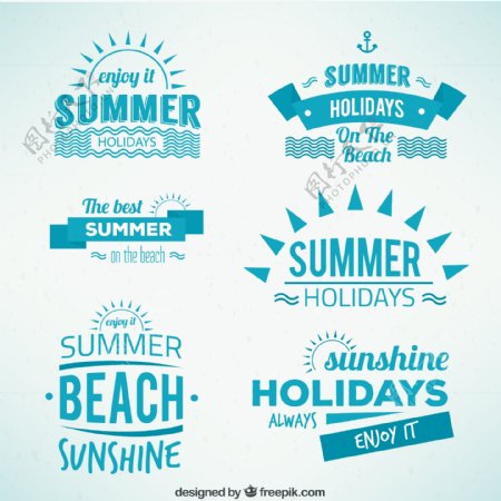 蓝色暑假标签矢量素材图片