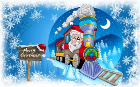开火车的卡通圣诞老人图片