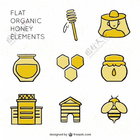 线性风格的蜂蜜元素