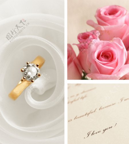钻石戒指与玫瑰花