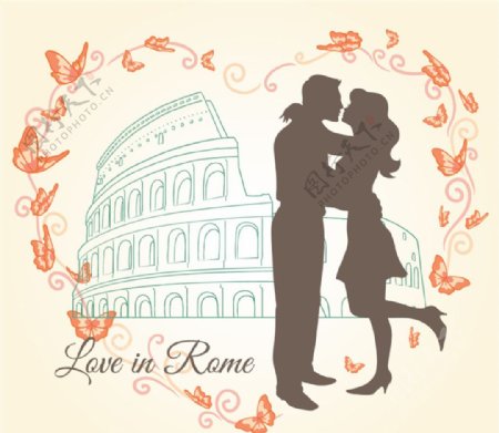 爱在罗马插画矢量素材