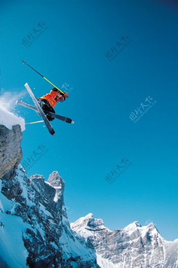 高山划雪运动摄影图图片