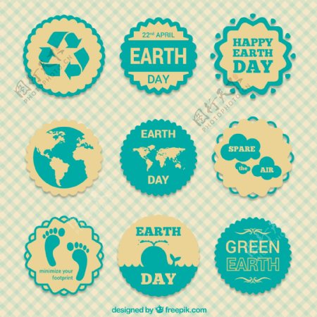 6款绿色地球日标签矢量图