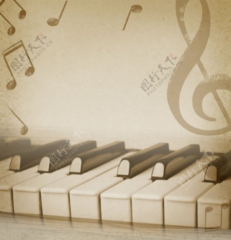 钢琴键与音符图片