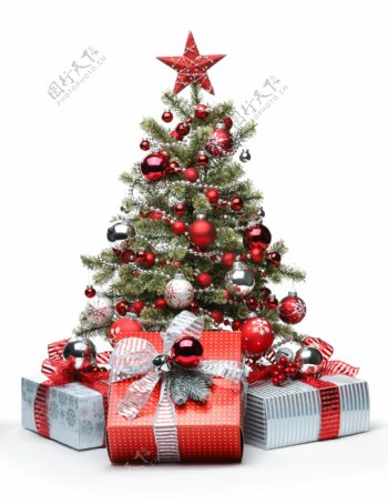 漂亮的圣诞树与礼包图片