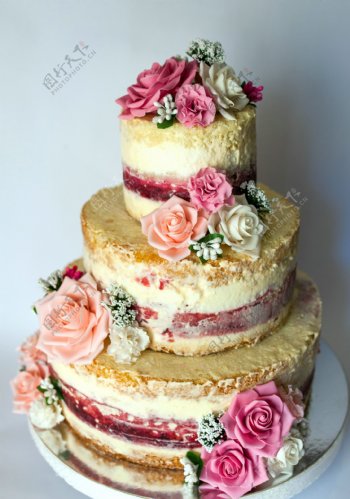 玫瑰花蛋糕摄影图片