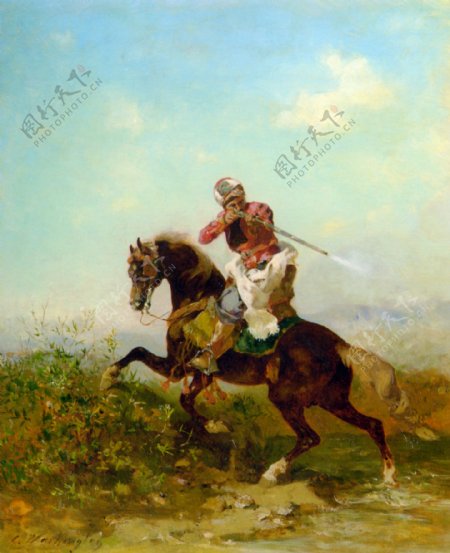骑马的人油画写生图片